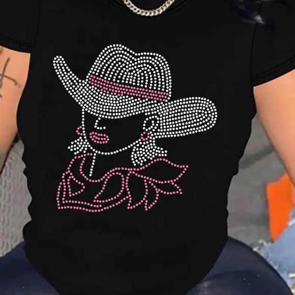 Tops - Black T-Shirt with Cowgirl Design